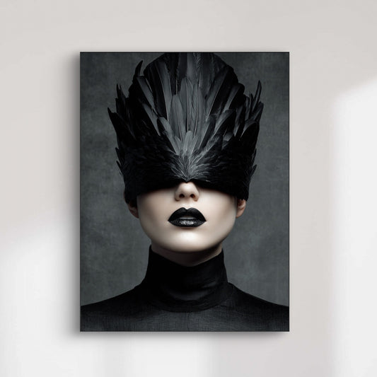 Detail van Zwartveer wandkunst met verfijnde textuur en donkere veren