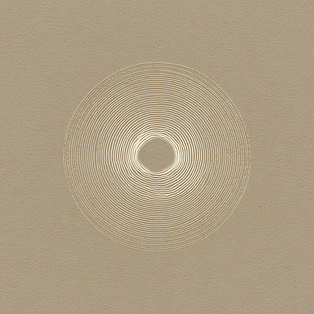 Abstract kunstwerk Zandcirkel met zachte ringen in beige en zandtinten.