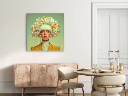Aurelina wandkunst in zacht interieur met goudtinten en moderne elegantie

