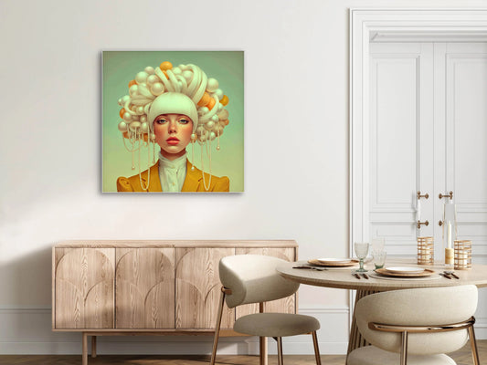 Aurelina wandkunst in zacht interieur met goudtinten en moderne elegantie
