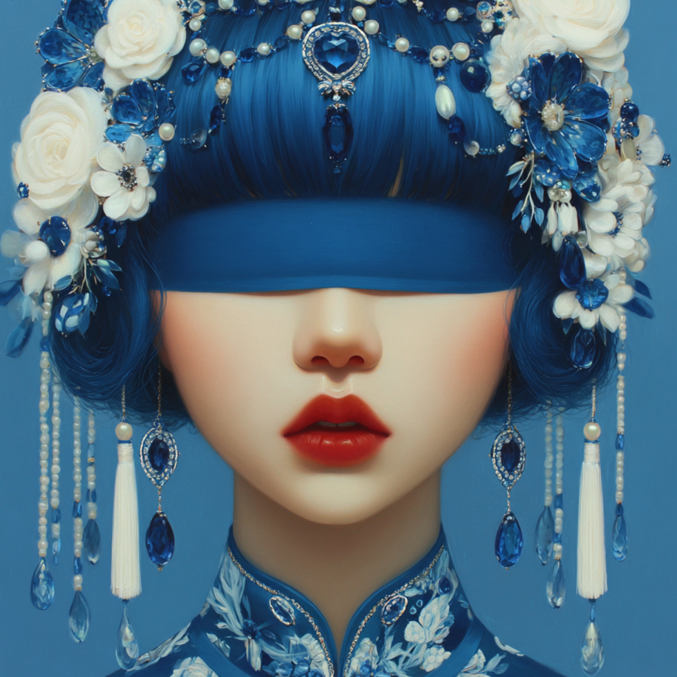 Volledige weergave van Azura, portretkunst met blauwe accenten en verfijnde compositie
