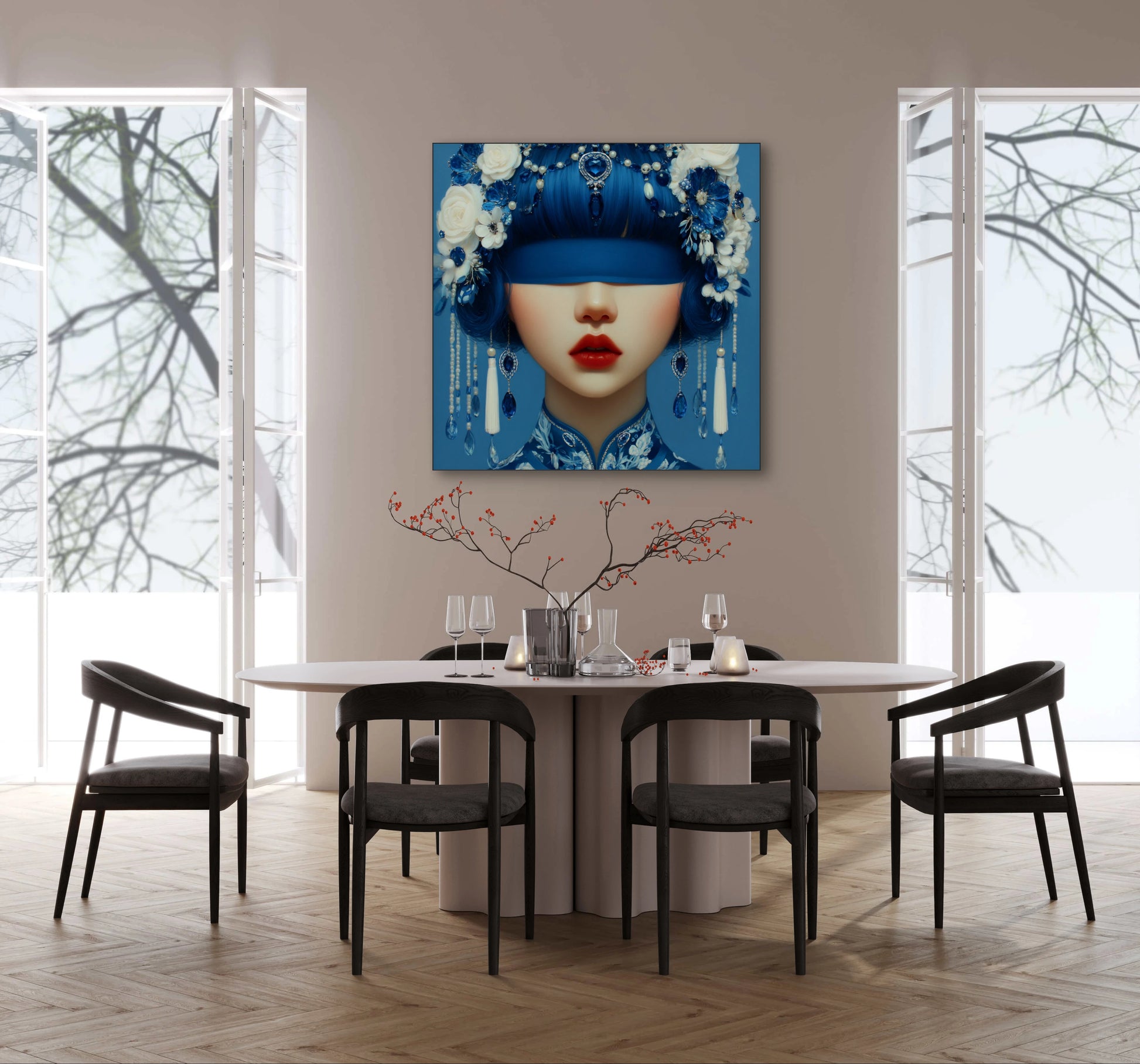 Azura wandkunst in modern interieur met blauwe tinten en elegante uitstraling
