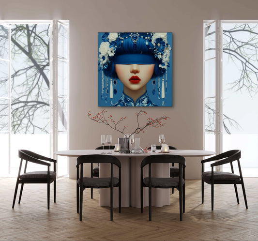 Azura wandkunst in modern interieur met blauwe tinten en elegante uitstraling
