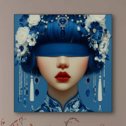 Detail van Azura wandkunst met sierlijke ornamenten en diepe kleurcontrasten
