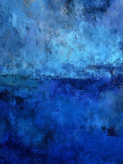 Abstract kunstwerk in intense blauwtinten dat de rust en diepte van water weerspiegelt
