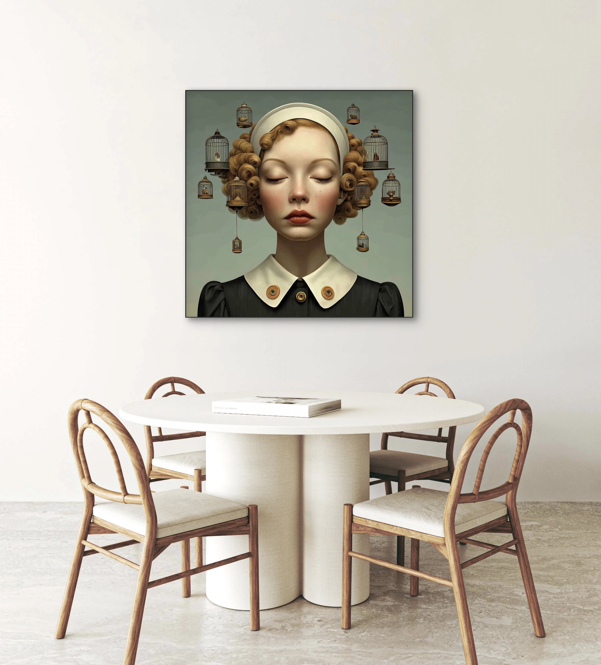 Binnenwereld wandkunst in modern interieur met zachte kleuren en rustige uitstraling
