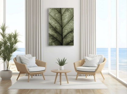 Interieur met wandkunst Bladader, close-up kunstwerk van bladnerven
