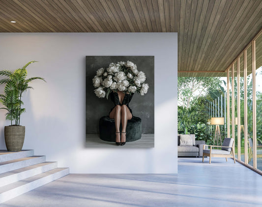 Kunstwerk Bloemenzet in modern interieur met veel licht en natuurlijke details
