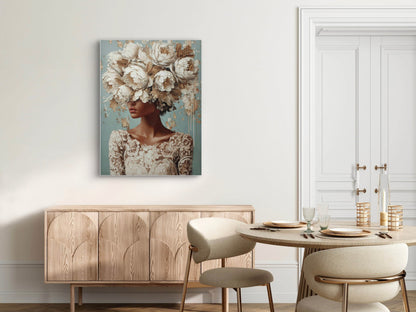 Bloemhart wandkunst in licht interieur met zachte natuurlijke tinten en elegante uitstraling
