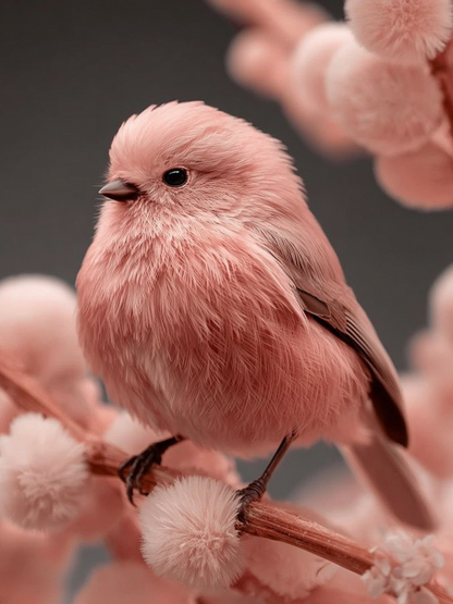 Volledige weergave van Bloesemstilte met klein vogeltje en zachte bloesems  

