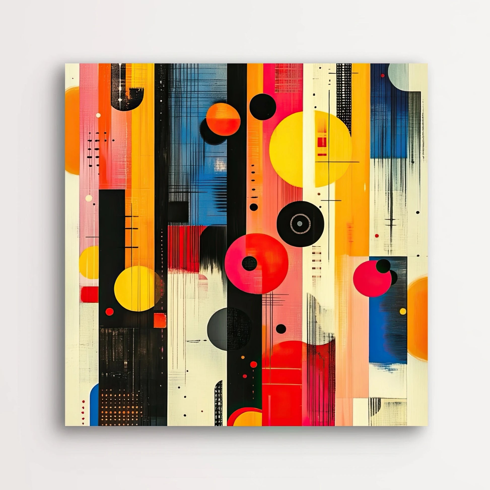 Detail van moderne geometrische kunst met heldere vormen en sterke contrasten
