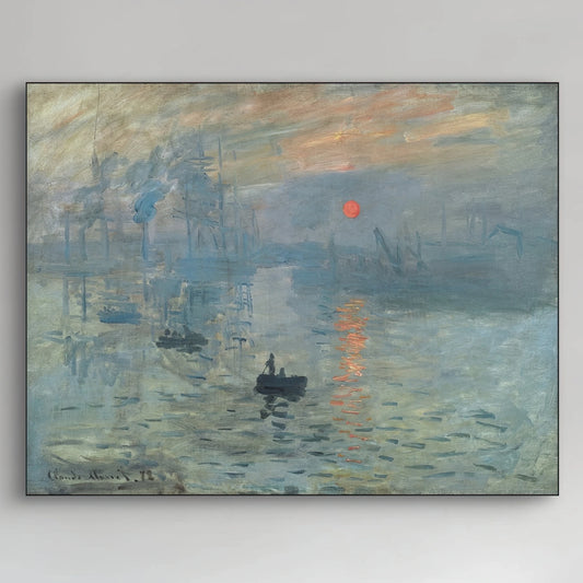 Detail van de opkomende zon en reflecties op het water in “Impression, soleil levant” van Claude Monet
