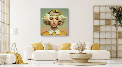 Dagdauw wandkunst in licht interieur met zachte kleuren en warme tinten
