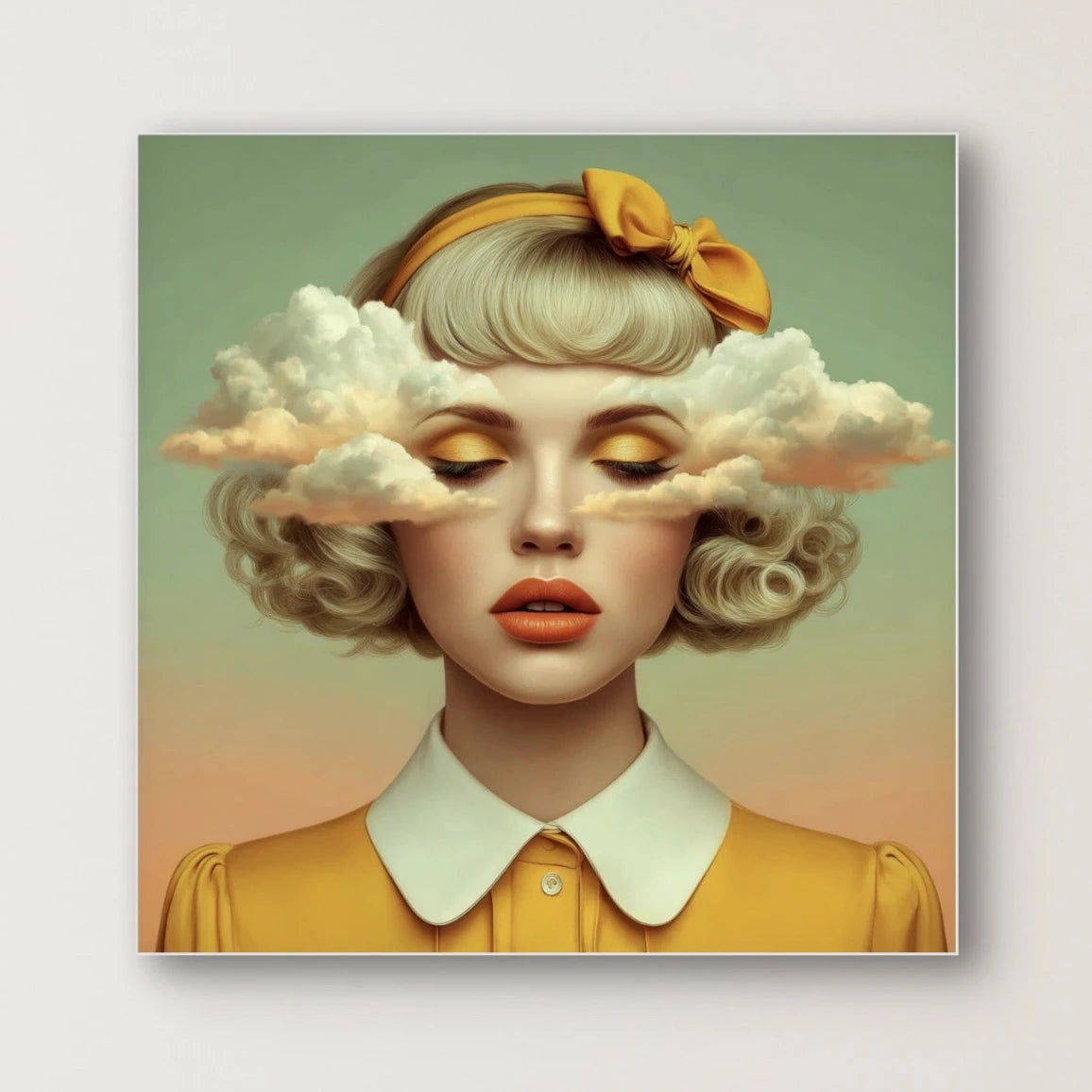 Detail van Dagdauw wandkunst met wolken en verfijnde penseelstructuren
