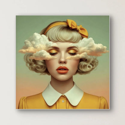 Detail van Dagdauw wandkunst met wolken en verfijnde penseelstructuren
