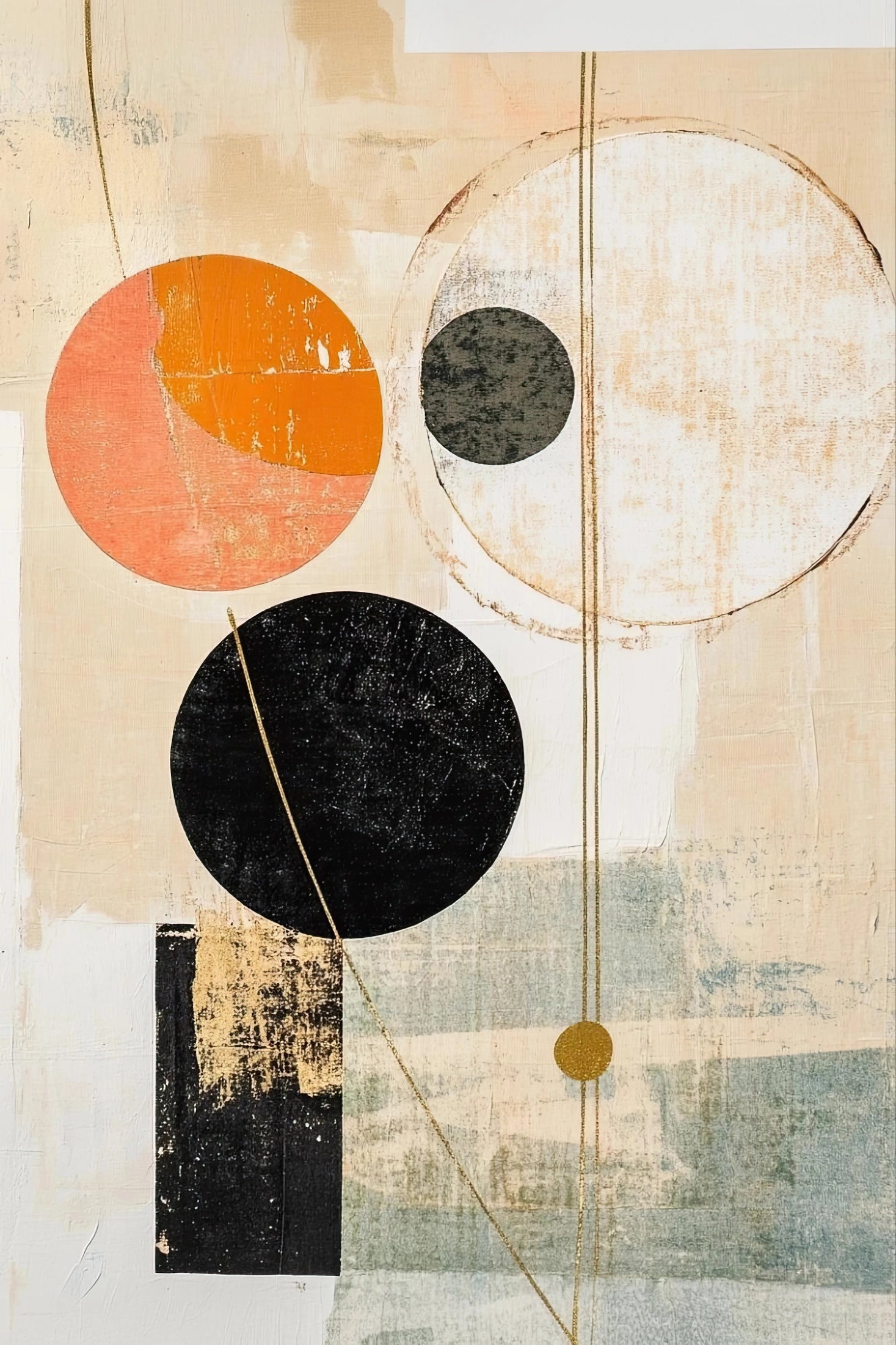 Volledige afbeelding van minimalistische wandkunst met grafische vormen en natuurlijke tinten
