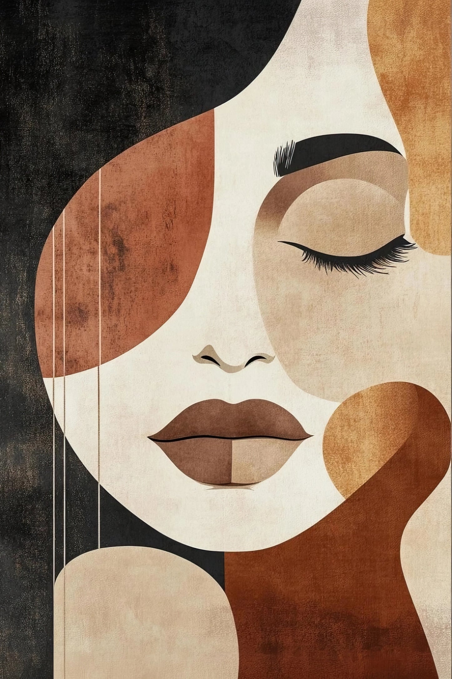 Volledige afbeelding van minimalistische portretkunst in natuurlijke kleuren op textiel
