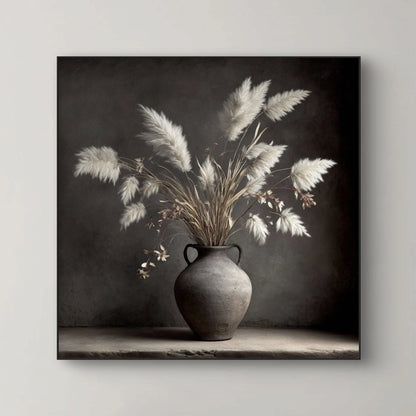 Detailopname van kunstwerk Echo van Aarde met verweerde kruik en lichte pluimen 
