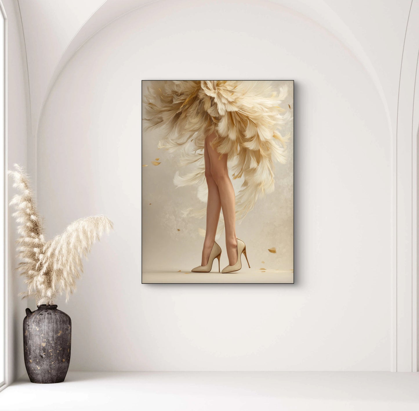 Kunstwerk Featherstep aan de muur 