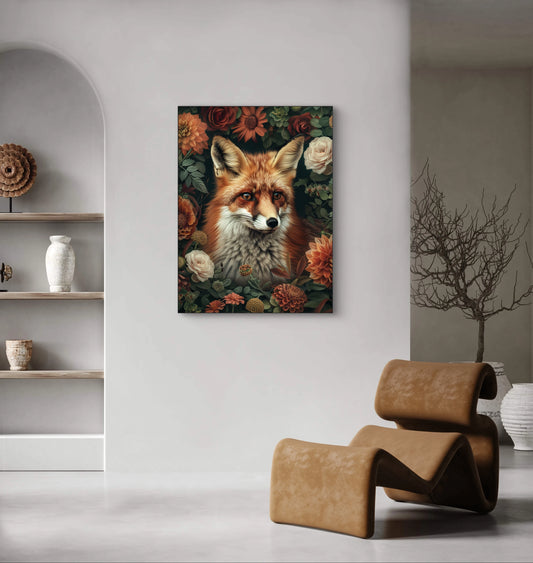 Mock-up van Floris Vos aan de muur boven een moderne stoel in een lichte ruimte  
