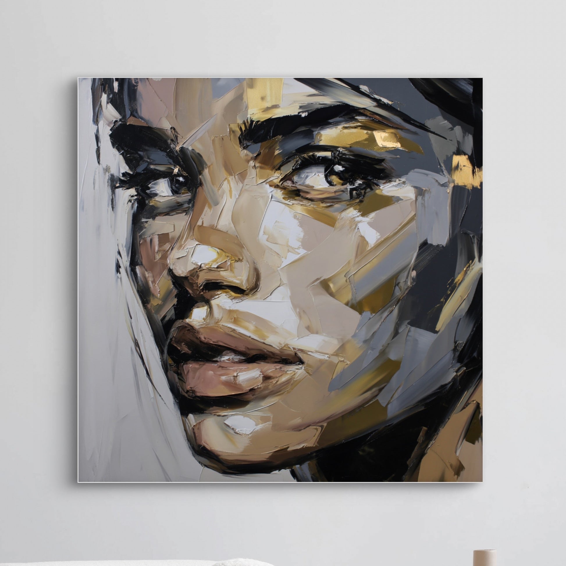 Detail van Fragment van Haar met expressieve penseelstreken en gelaagde kleuren
