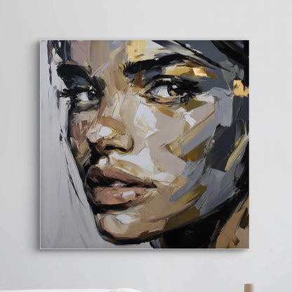 Detail van Fragment van Haar met expressieve penseelstreken en gelaagde kleuren
