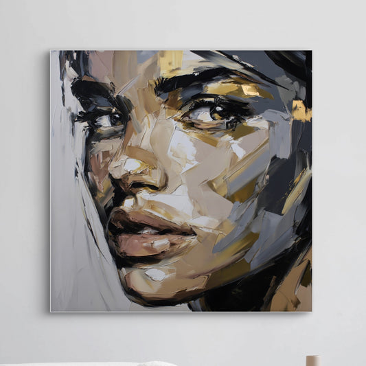 Detail van Fragment van Haar met expressieve penseelstreken en gelaagde kleuren
