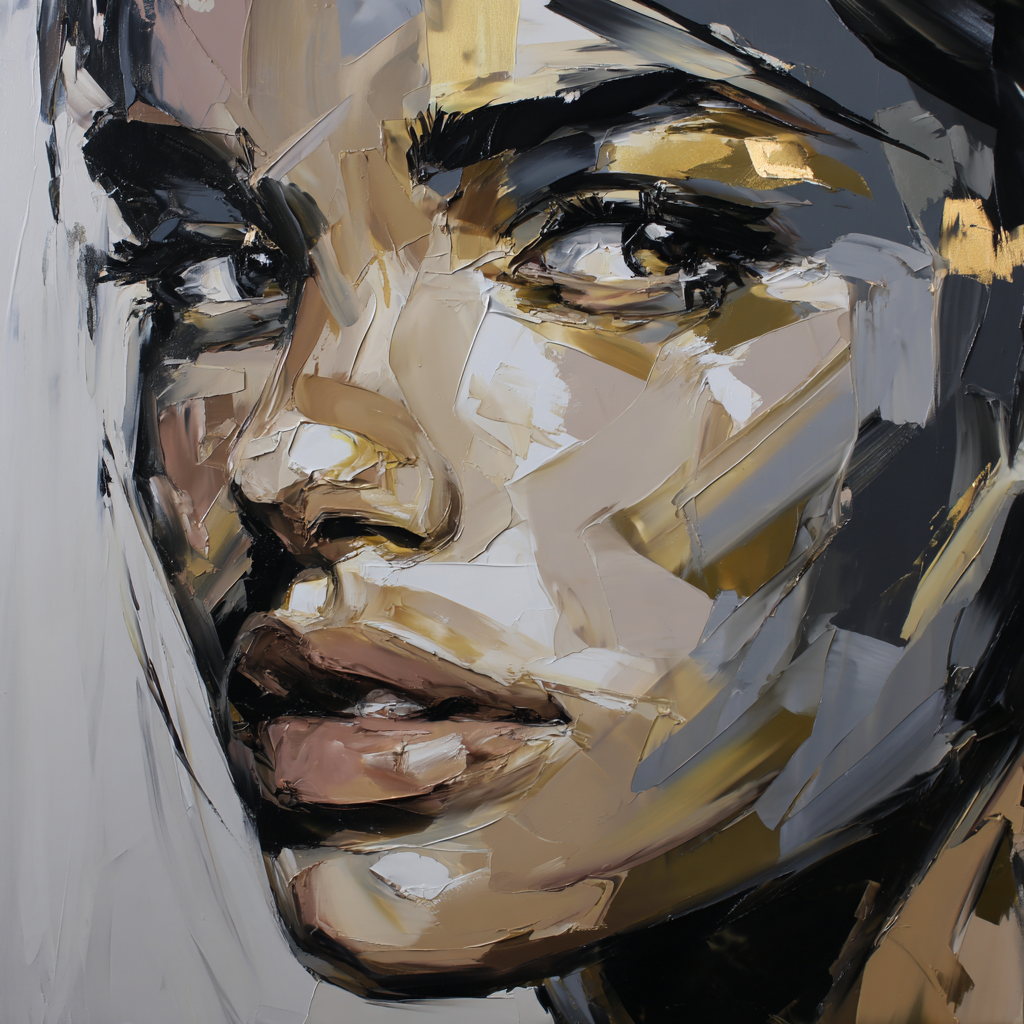 Volledige weergave van Fragment van Haar, abstract portret met sterke blik
