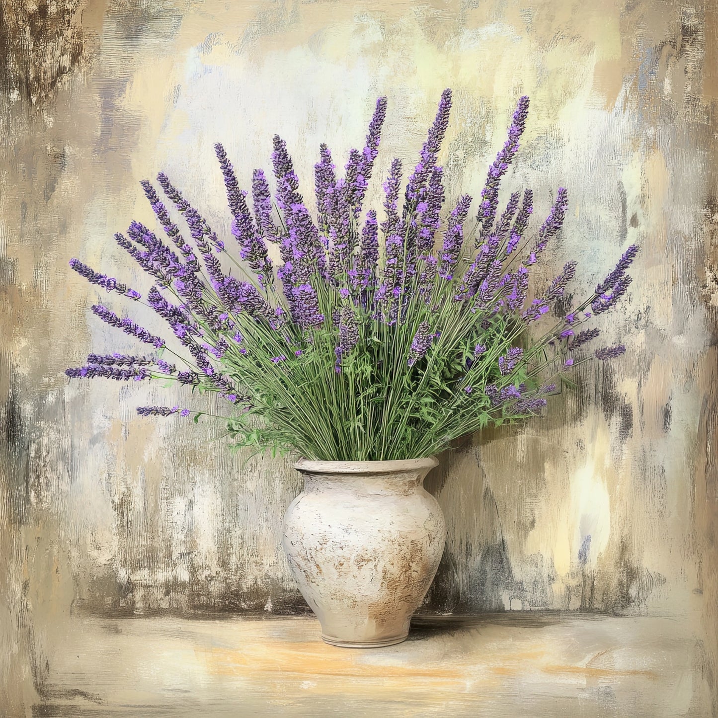 Volledige weergave van Geheim van Lavendel met paarse bloemen in rustieke vaas
