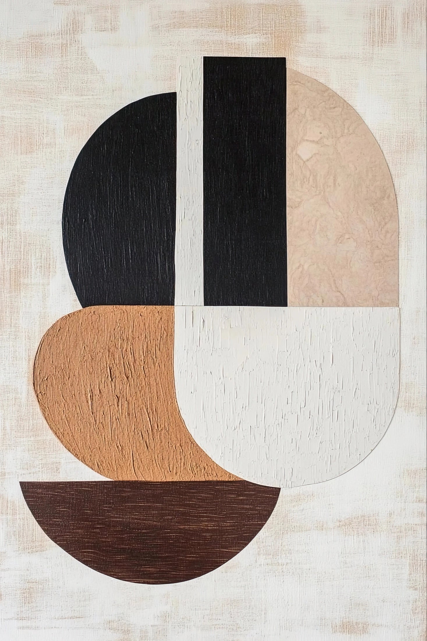 Volledige afbeelding van wandkunst met geometrische balans in neutrale natuurlijke kleuren
