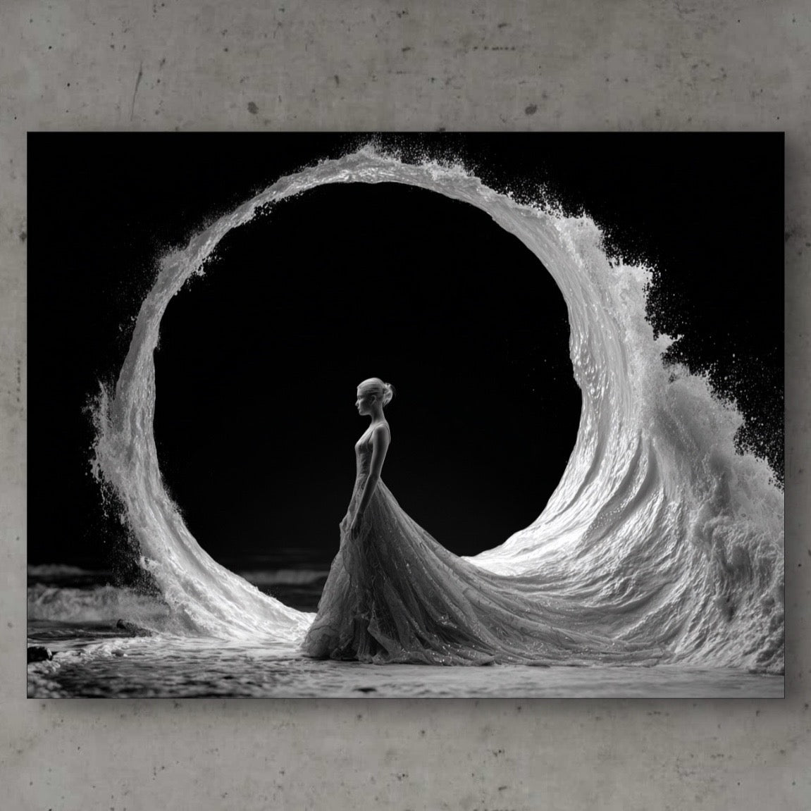 Detail van Getij wandkunst met vloeiende lijnen en sterke contrasten
