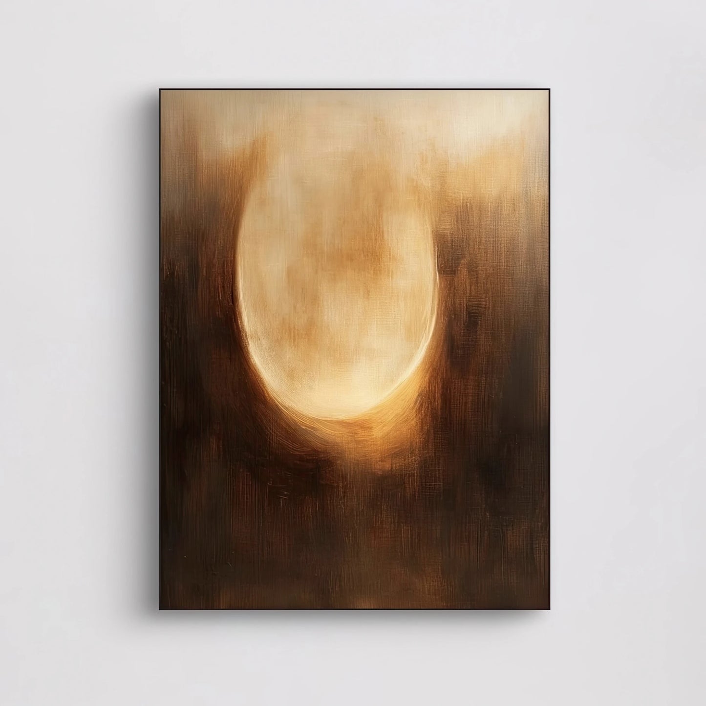 Detail van abstracte kunst met gloeiend middelpunt in koperkleurige en gouden tinten
