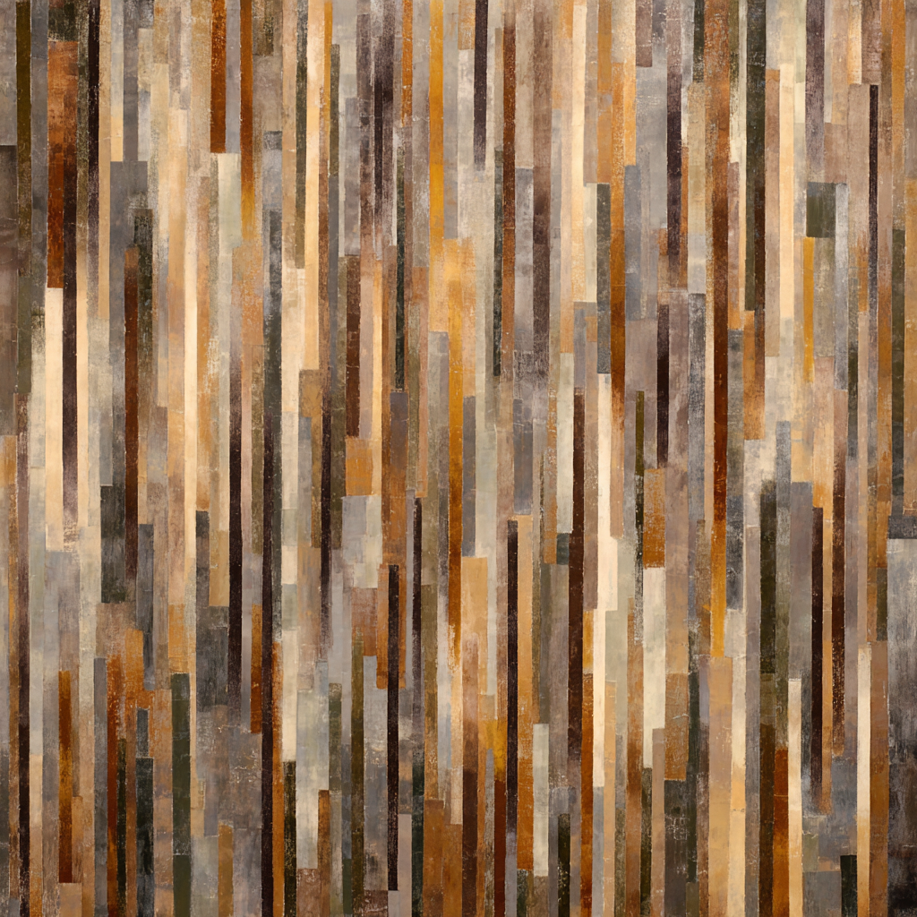 Volledige weergave van abstract schilderij Gouden Structuur met warme hout- en metaalachtige tinten

