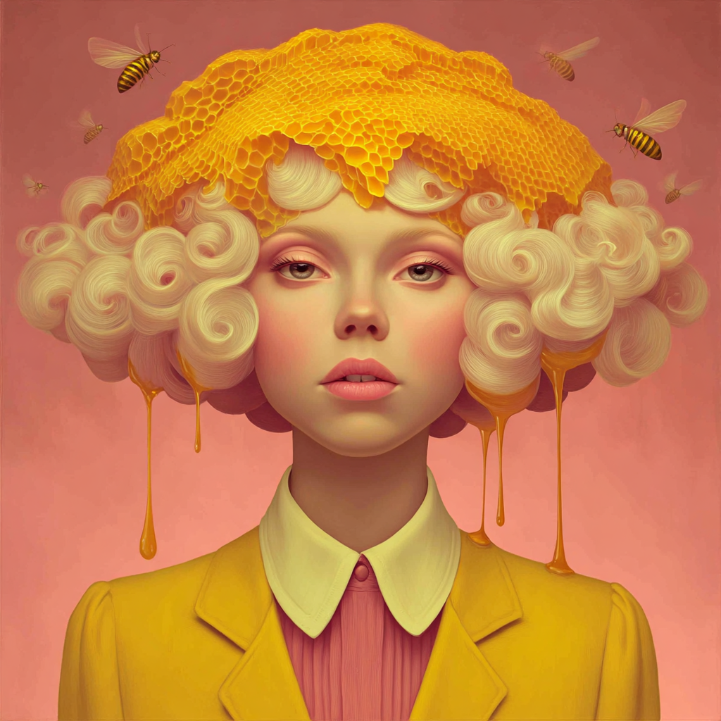 Volledige weergave van Honingziel, portretkunst met warme kleuren en poëtische uitstraling
