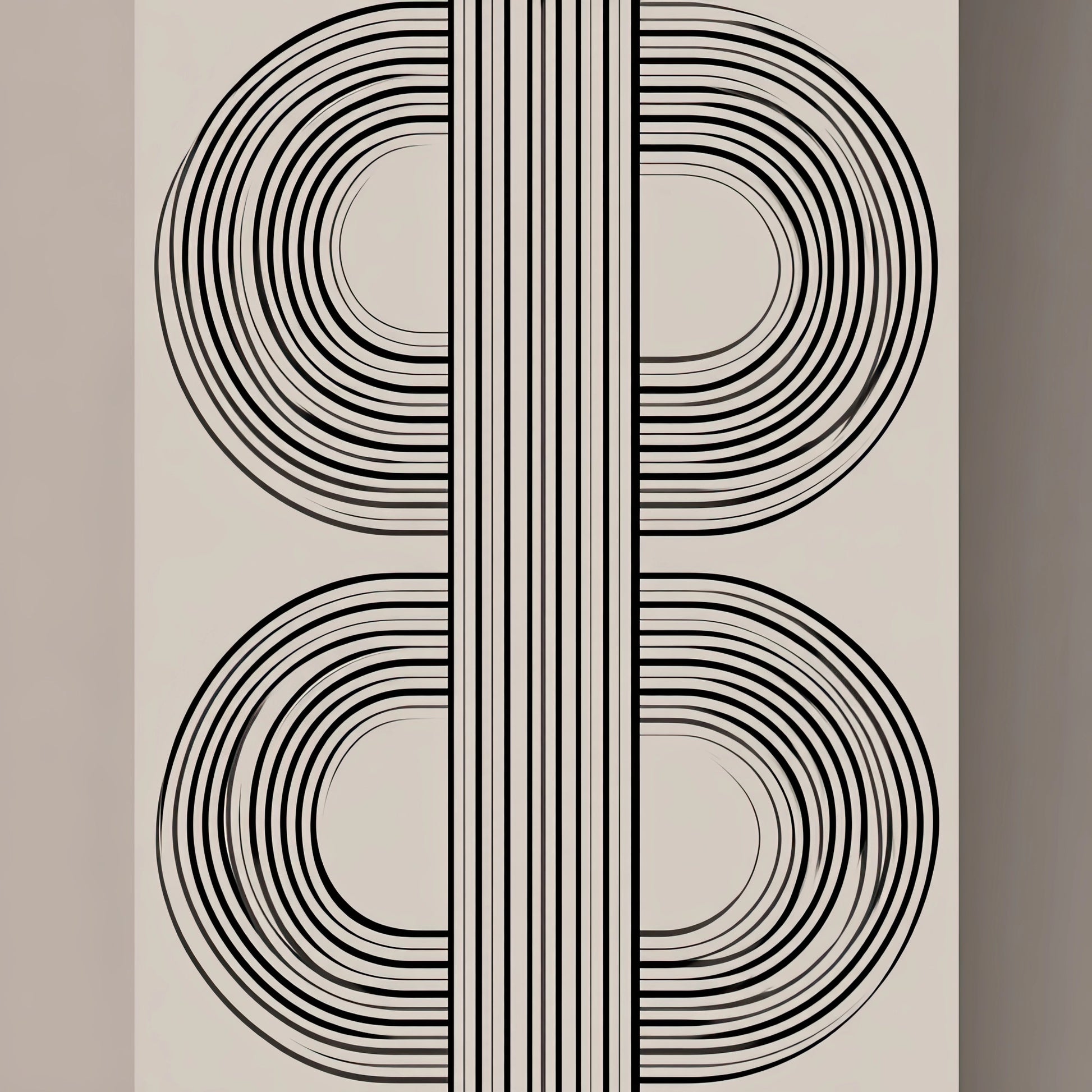 Volledig minimalistisch textielkunstwerk met enkele verticale lijn op witte achtergrond
