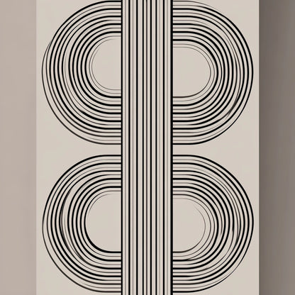 Volledig minimalistisch textielkunstwerk met enkele verticale lijn op witte achtergrond
