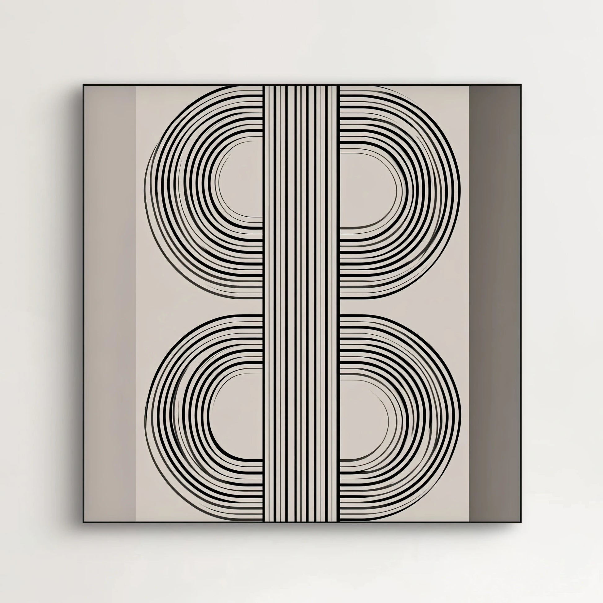 Detail van kunstwerk met scherpe zwarte lijn op structuur van wit textiel
