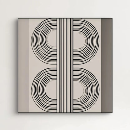 Detail van kunstwerk met scherpe zwarte lijn op structuur van wit textiel
