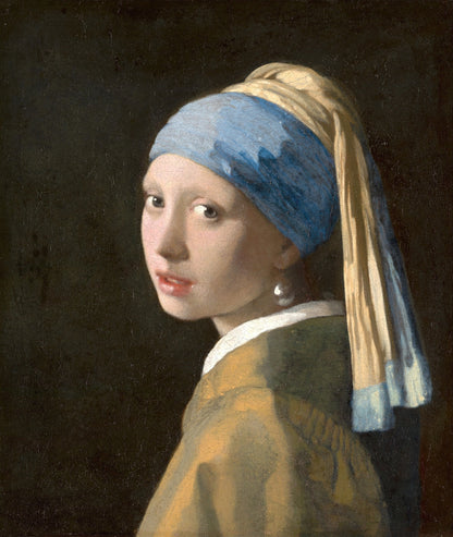 Detail van het gezicht en de parel in Meisje met de parel van Johannes Vermeer
