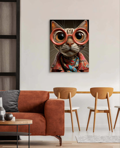 Mock-up van Briljant aan de muur boven een bruine bank en houten stoelen  