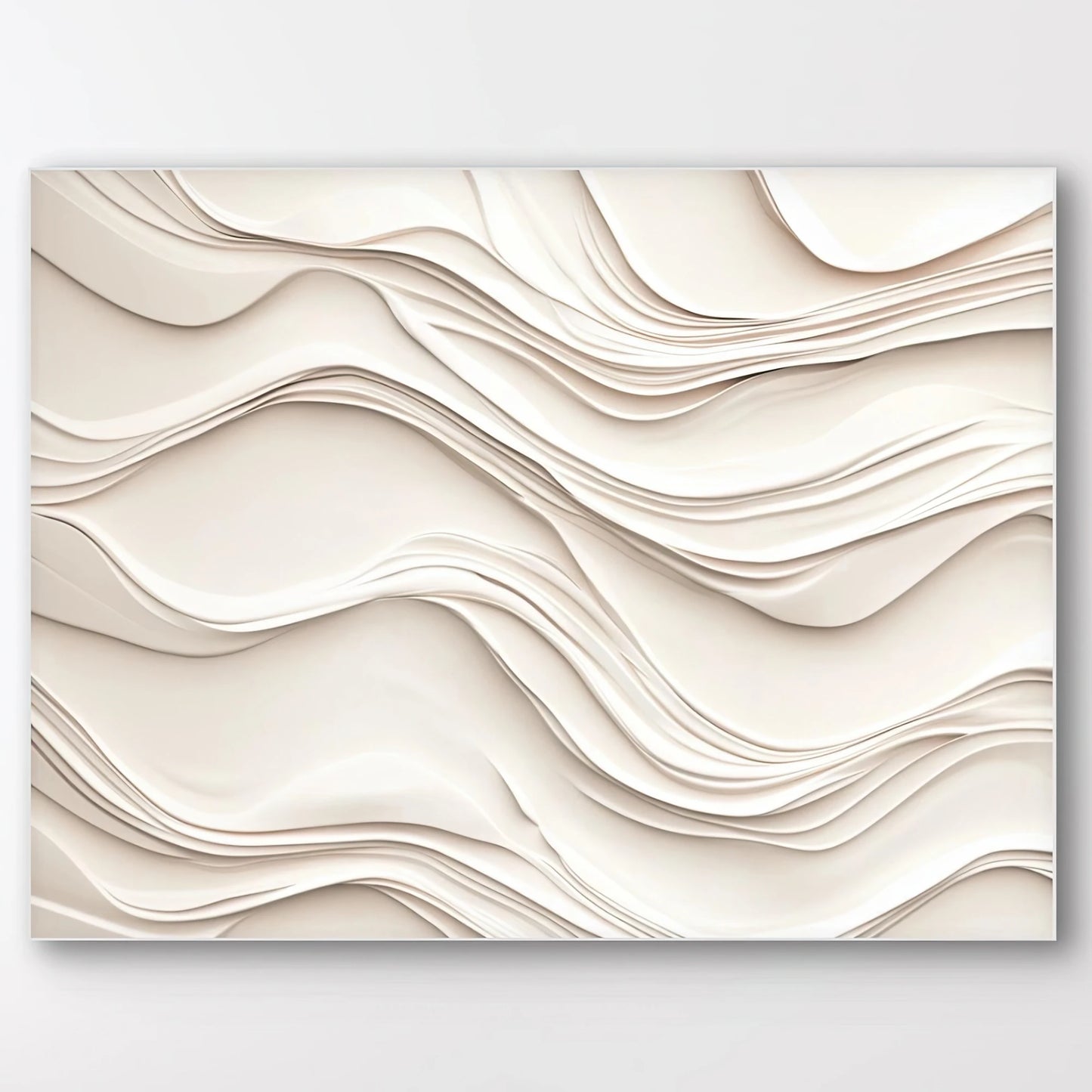 Detail van het kunstwerk Layer by Line met organische lagen in crème- en zandtinten
