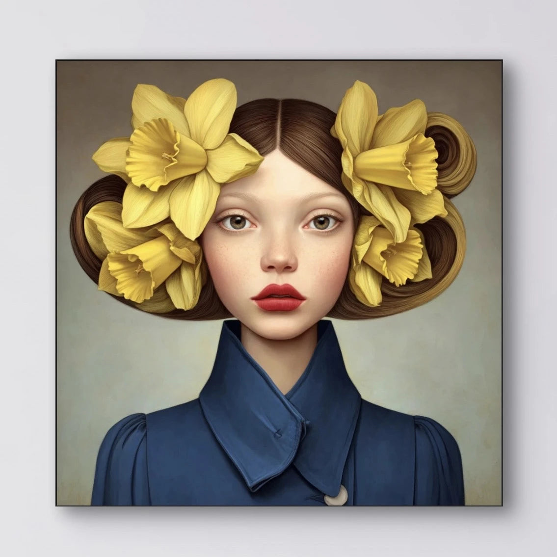 Detail van Lenteziel wandkunst met bloemen en zachte lichtval
