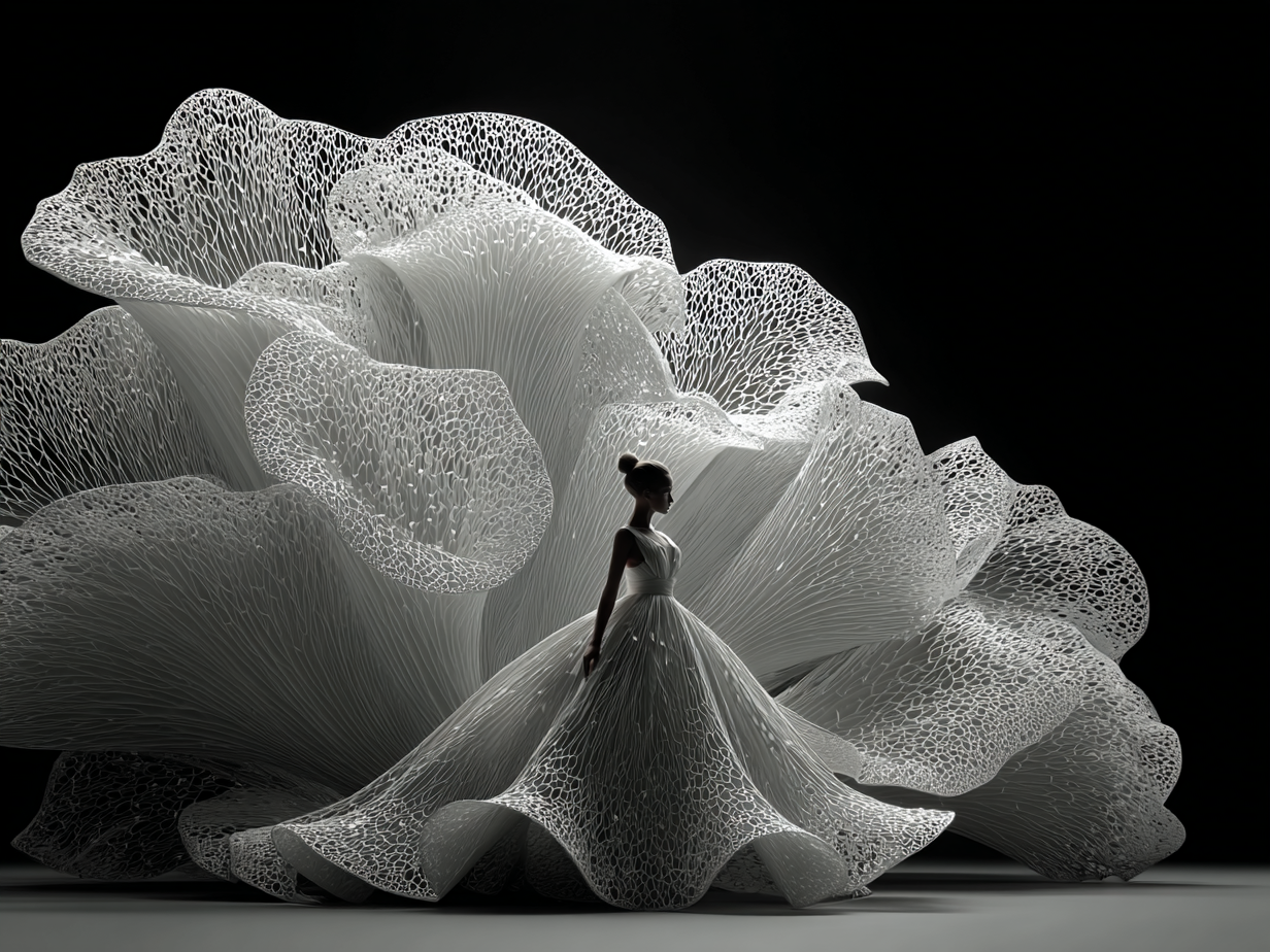 Volledige weergave van Lichtvorm, zwart-wit kunstwerk met sculpturale elegantie en tijdloze uitstraling
