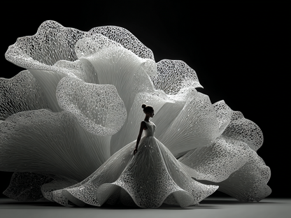 Volledige weergave van Lichtvorm, zwart-wit kunstwerk met sculpturale elegantie en tijdloze uitstraling
