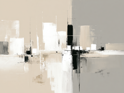 Volledige weergave van schilderij Lijn van Evenwicht met minimalistische vormen in neutrale tinten
