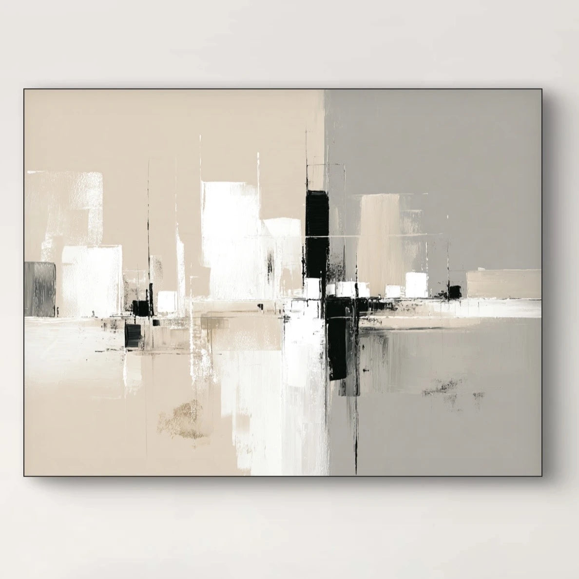 Detail van abstract kunstwerk Lijn van Evenwicht met strakke lijnen en subtiele kleurovergangen
