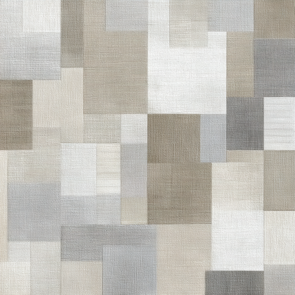 Volledige weergave van abstract kunstwerk Linnenveld met geometrische vlakken in beige, grijs en zand
