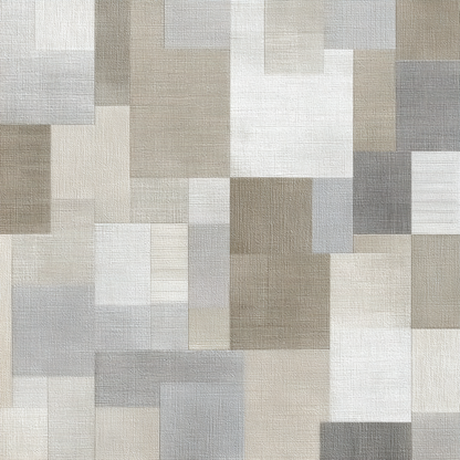 Volledige weergave van abstract kunstwerk Linnenveld met geometrische vlakken in beige, grijs en zand
