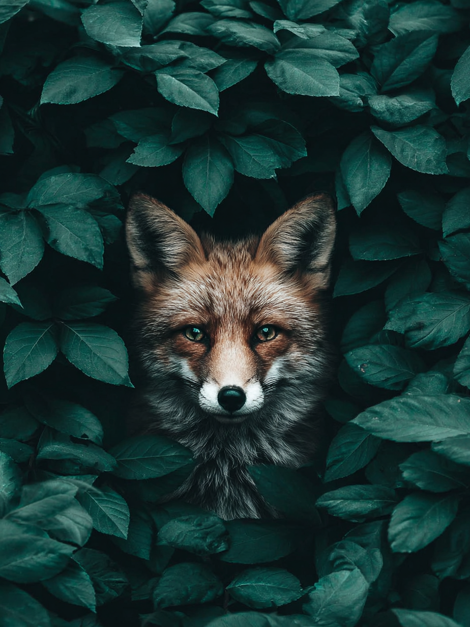 Volledige weergave van Loofschaduw met vos in bladerdek  
