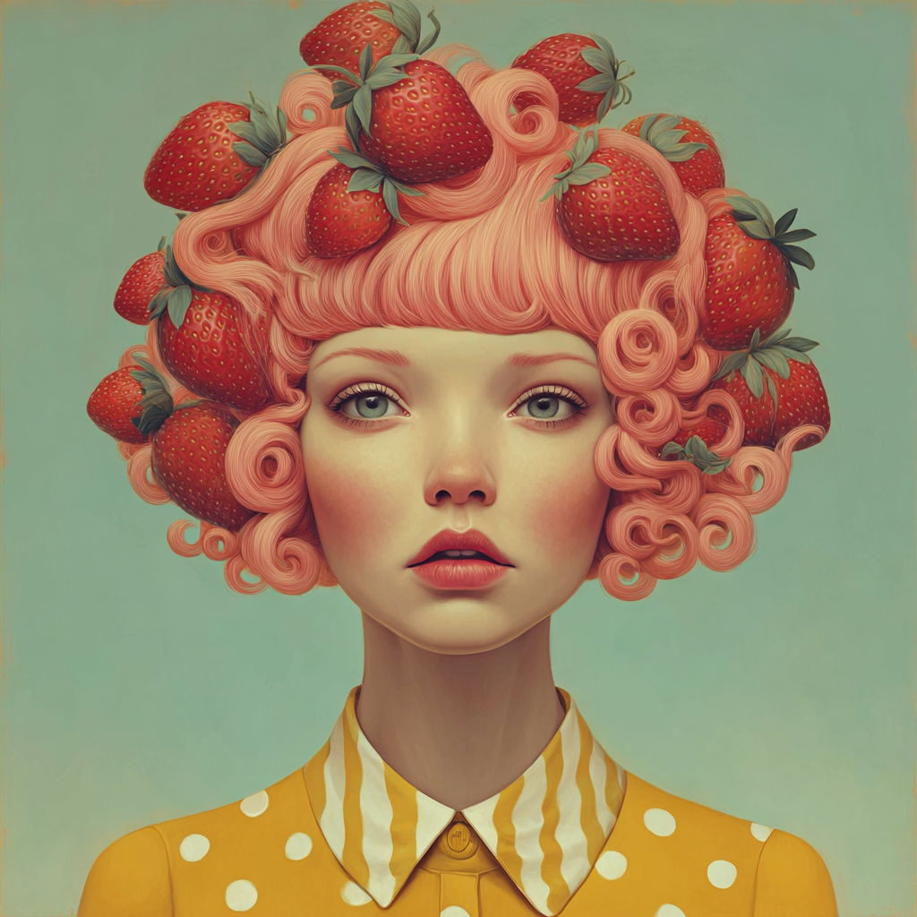 Volledige weergave van Lunaberry, poëtisch portret in pastelkleuren met dromerige uitstraling
